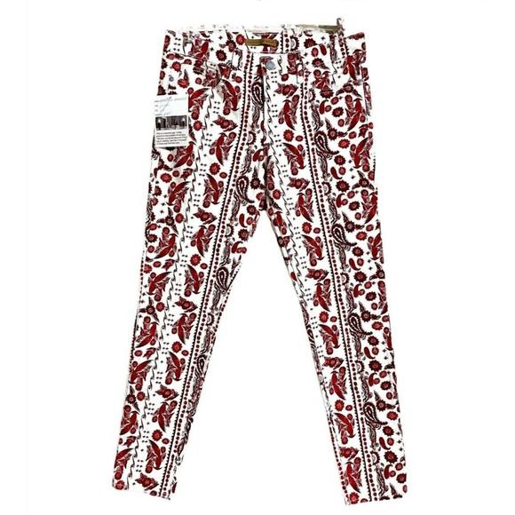 NEW REBECCA MINKOFF women's bleecker bird print skinny jeans in red, white - Picture 1 of 4